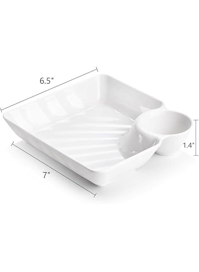 هوكور SupWolf 10Pcs Chips and Dip Plates, Plastic Serving Platter Set Dumpling Plate with Dipping Saucer, White Divided Snack Serving Dishes for Appetizer, Sushi, Taco Salsa, Charcuterie, Reusable - Image 2