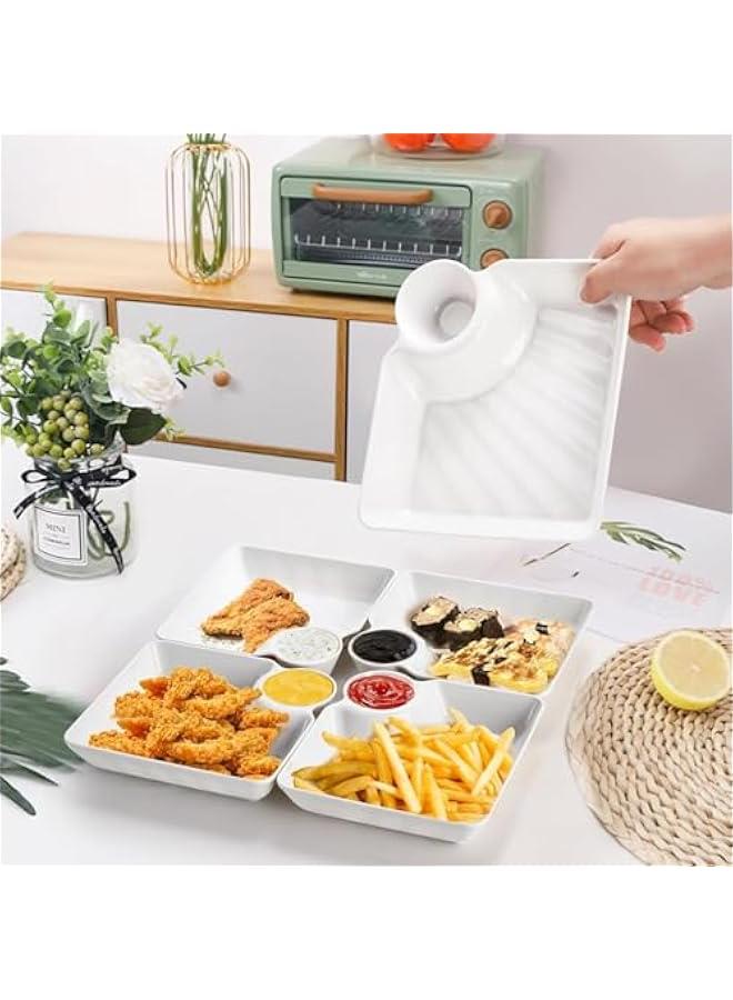 هوكور SupWolf 10Pcs Chips and Dip Plates, Plastic Serving Platter Set Dumpling Plate with Dipping Saucer, White Divided Snack Serving Dishes for Appetizer, Sushi, Taco Salsa, Charcuterie, Reusable - Image 5