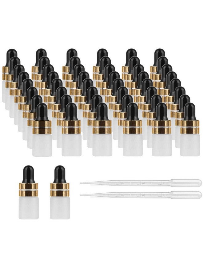 mollensiuer 50Pcs 2Ml Mini Translucent Frosted Glass Dropper Bottle Sample Vial Jar Empty Refillable Cosmetic Essential Oil Bottle Container With Glass Eye Dropper2Pcs 3Ml Transfer Dropper Pipette (Gold Cap)  - Image 1