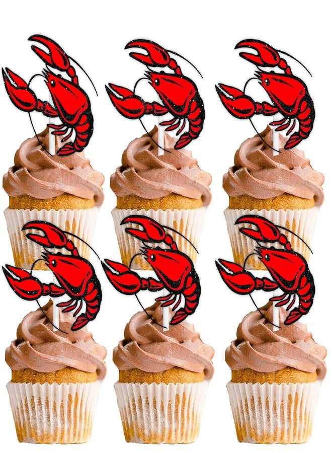 LETLIMIT Red Glitter Lobster Dessert Cupcake Topper Ocean Under The Sea Beach Animals Creature Lobster Theme Decor Supplies Baby Shower Boys Girls Happy Birthday Party Decorations set 18pcs - Image 1