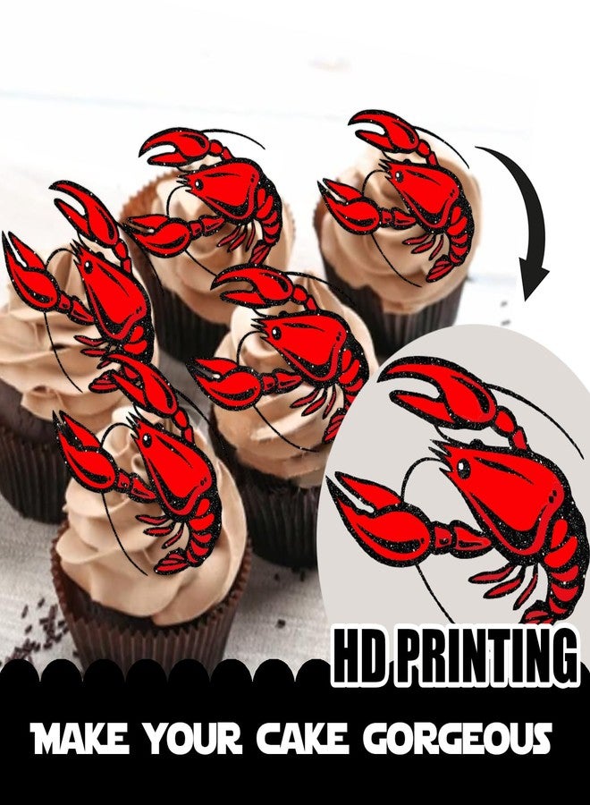 LETLIMIT Red Glitter Lobster Dessert Cupcake Topper Ocean Under The Sea Beach Animals Creature Lobster Theme Decor Supplies Baby Shower Boys Girls Happy Birthday Party Decorations set 18pcs - Image 3