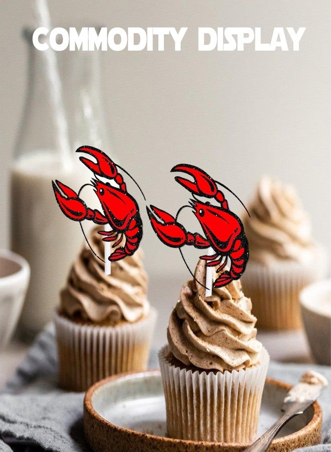 LETLIMIT Red Glitter Lobster Dessert Cupcake Topper Ocean Under The Sea Beach Animals Creature Lobster Theme Decor Supplies Baby Shower Boys Girls Happy Birthday Party Decorations set 18pcs - Image 5