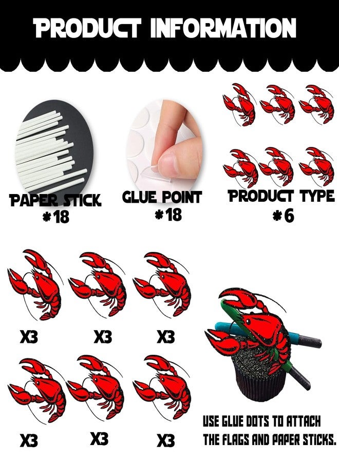 LETLIMIT Red Glitter Lobster Dessert Cupcake Topper Ocean Under The Sea Beach Animals Creature Lobster Theme Decor Supplies Baby Shower Boys Girls Happy Birthday Party Decorations set 18pcs - Image 4