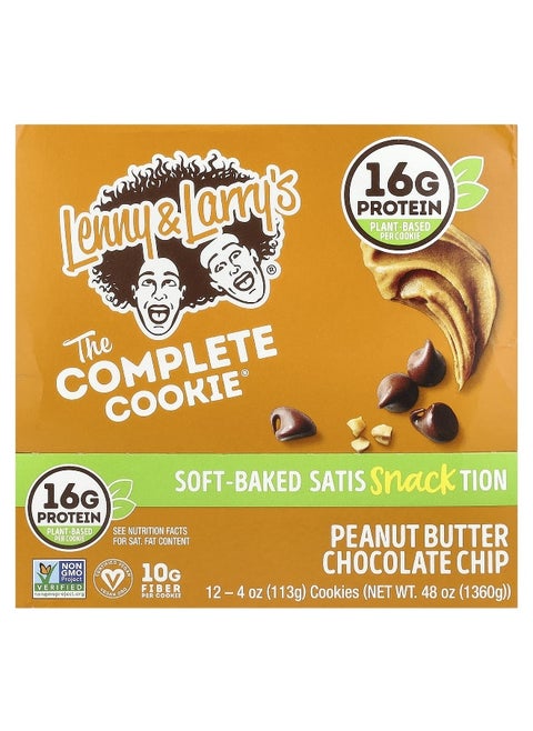 Lenny & Larry's, The Complete Cookie®, Peanut Butter Chocolate Chip, 12 Cookies, 4 oz (113 g) Each