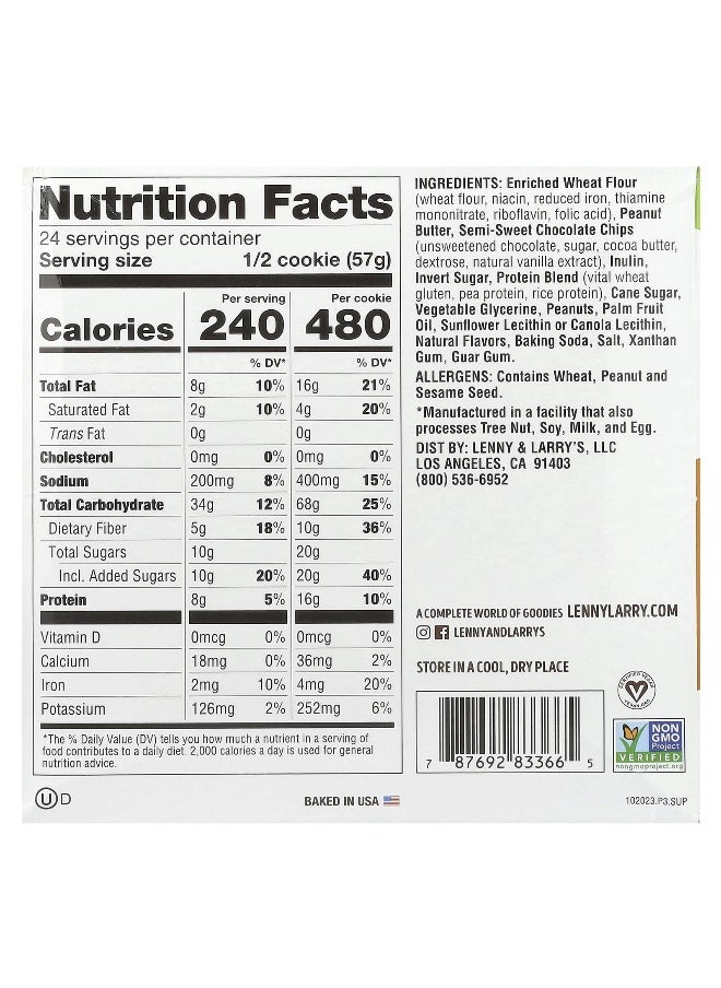 Lenny & Larry's - Lenny & Larry's, The Complete Cookie®, Peanut Butter Chocolate Chip, 12 Cookies, 4 oz (113 g) Each - Image 1