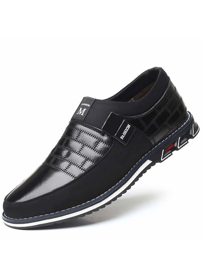 COSIDRAM Mens Casual Shoes Fashion Sneakers Dress Shoes for Men Walking Shoes Business Office Comfort Loafers, Slip on/Black, 8.5 - Image 1