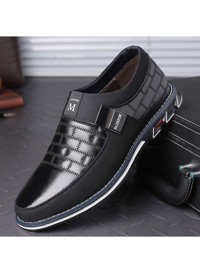 COSIDRAM Mens Casual Shoes Fashion Sneakers Dress Shoes for Men Walking Shoes Business Office Comfort Loafers, Slip on/Black, 8.5 - Image 3