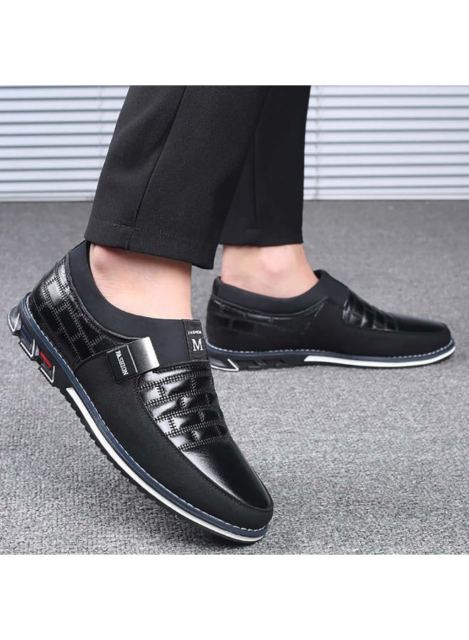 COSIDRAM Mens Casual Shoes Fashion Sneakers Dress Shoes for Men Walking Shoes Business Office Comfort Loafers, Slip on/Black, 8.5 - Image 2