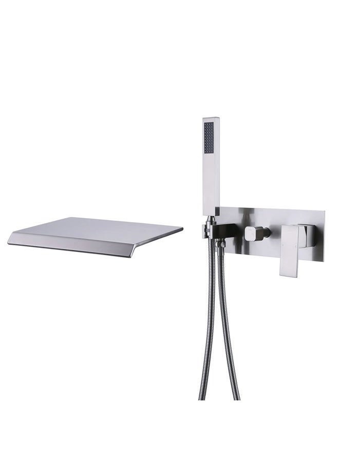Artbath Waterfall Spout Wall Mounted Tub Faucet Brushed Nickel for Bathroom Single Handle Bathtub Filler with Hand Shower - Image 1