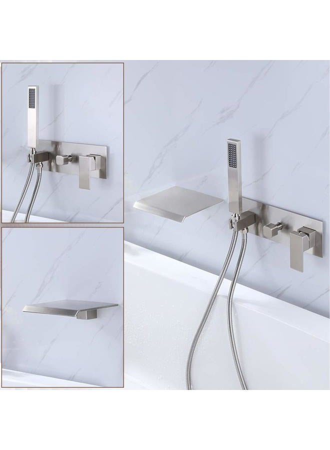Artbath Waterfall Spout Wall Mounted Tub Faucet Brushed Nickel for Bathroom Single Handle Bathtub Filler with Hand Shower - Image 2