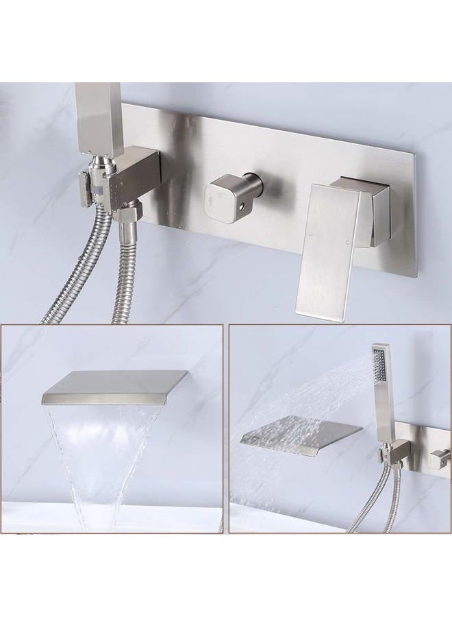 Artbath Waterfall Spout Wall Mounted Tub Faucet Brushed Nickel for Bathroom Single Handle Bathtub Filler with Hand Shower - Image 3