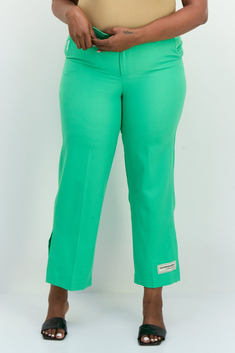 The Giving Movement Women Regular Fit Embroidered Logo Flare Pants, Green - Image 1