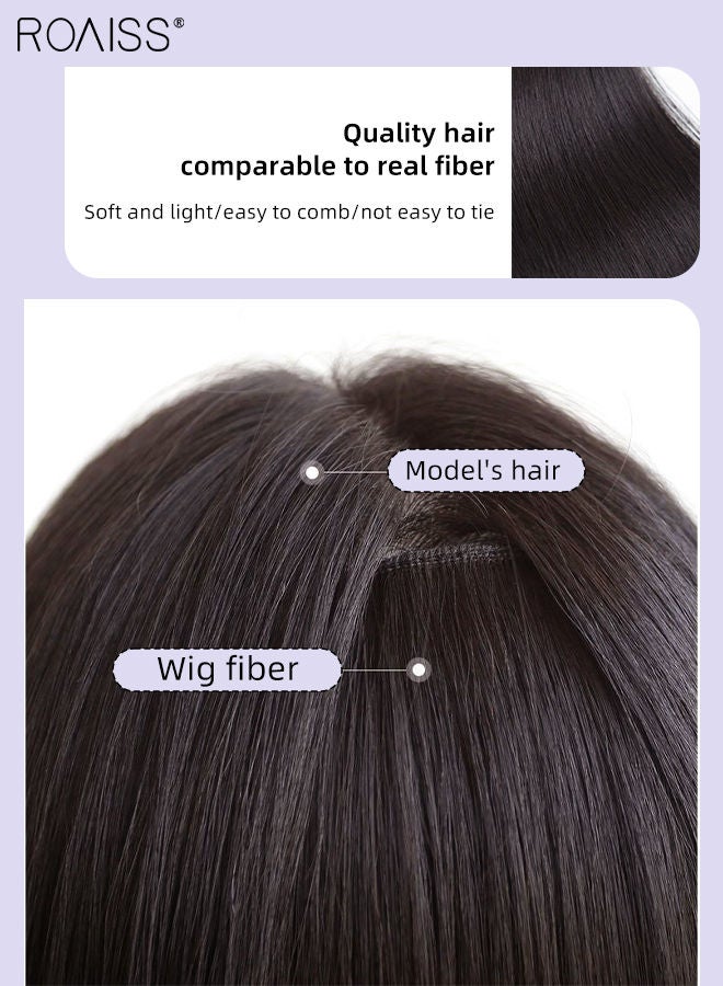 roaiss V-Shaped Brown Black Hair Extension, One Piece Straight Hair Extension with 4 Clips, Heat Resistant Synthetic Hairpiece for Women, 40cm/50cm/60cm  - Image 4