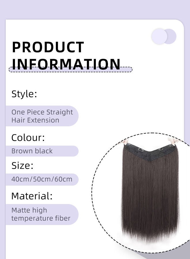 roaiss V-Shaped Brown Black Hair Extension, One Piece Straight Hair Extension with 4 Clips, Heat Resistant Synthetic Hairpiece for Women, 40cm/50cm/60cm  - Image 3