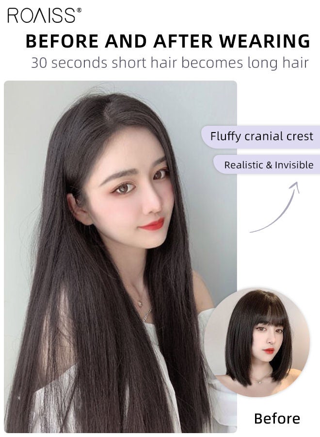 roaiss V-Shaped Brown Black Hair Extension, One Piece Straight Hair Extension with 4 Clips, Heat Resistant Synthetic Hairpiece for Women, 40cm/50cm/60cm  - Image 2