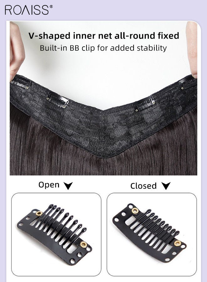 roaiss V-Shaped Brown Black Hair Extension, One Piece Straight Hair Extension with 4 Clips, Heat Resistant Synthetic Hairpiece for Women, 40cm/50cm/60cm  - Image 5