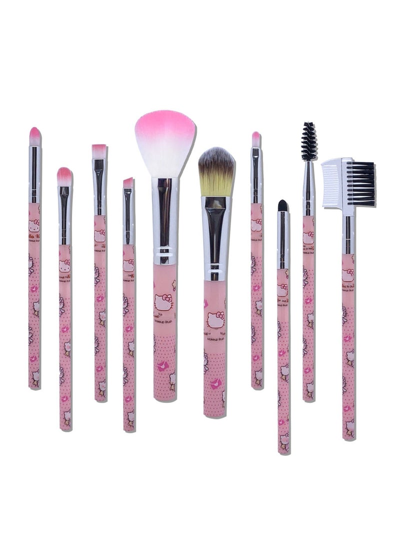 general Cartoon HelloKitty Cat 10 Cartoon Makeup Brush Set for Beginners Set Brush Blush Brush Eyeshadow Eyebrow Brush Eyelash Brush Makeup Tools - Image 1