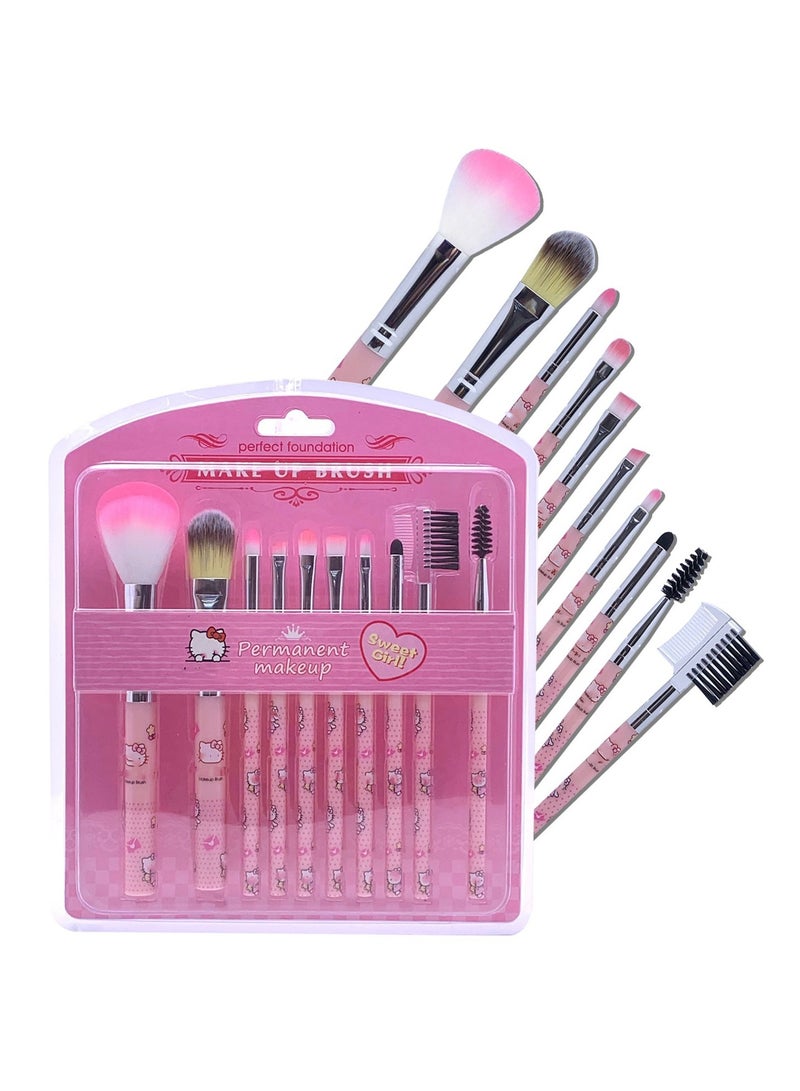 general Cartoon HelloKitty Cat 10 Cartoon Makeup Brush Set for Beginners Set Brush Blush Brush Eyeshadow Eyebrow Brush Eyelash Brush Makeup Tools - Image 3