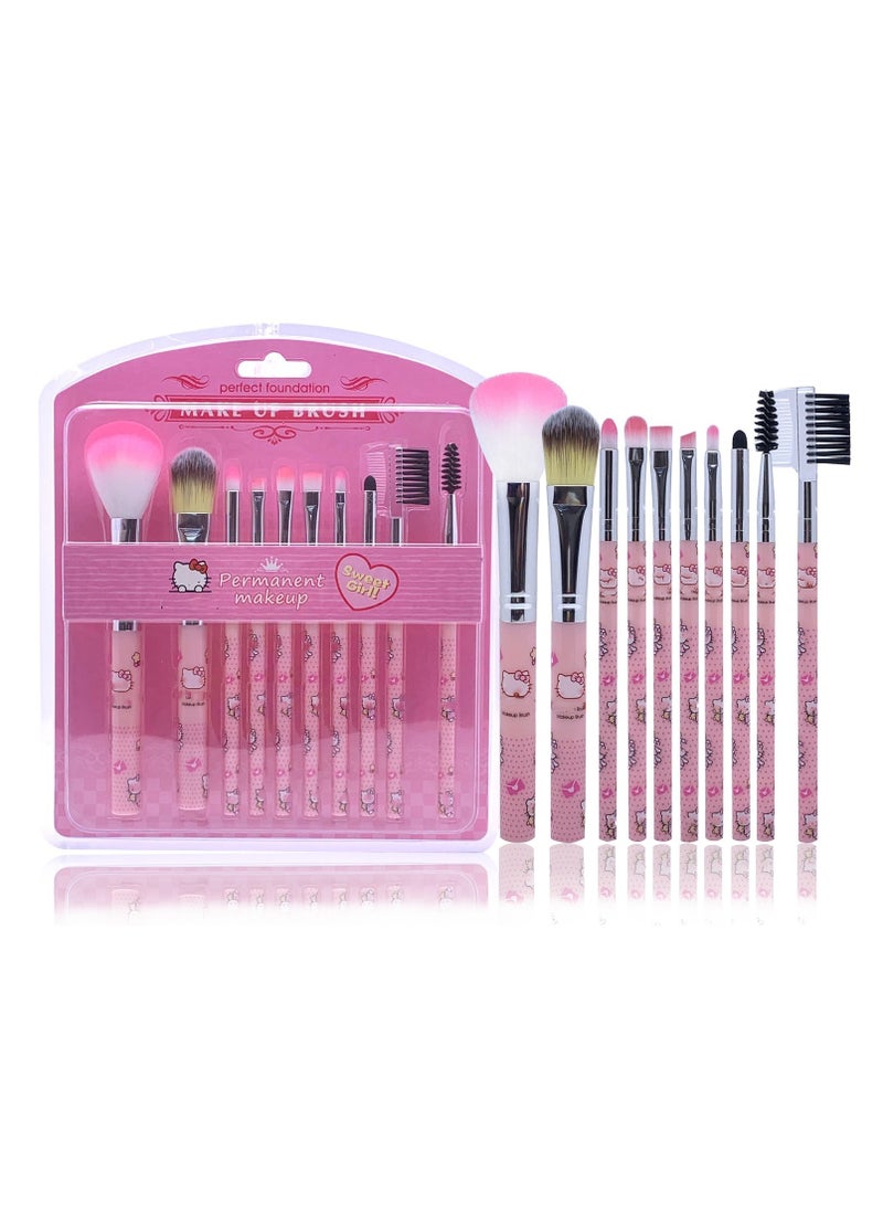 general Cartoon HelloKitty Cat 10 Cartoon Makeup Brush Set for Beginners Set Brush Blush Brush Eyeshadow Eyebrow Brush Eyelash Brush Makeup Tools - Image 4