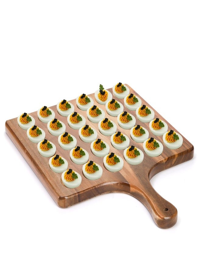 Okllen 30 Holes Reversible Wooden Deviled Egg Platter with Handle, Acacia Wood Deviled Egg Tray Charcuterie Board, Deviled Egg Holder, 17"x13" - Image 3