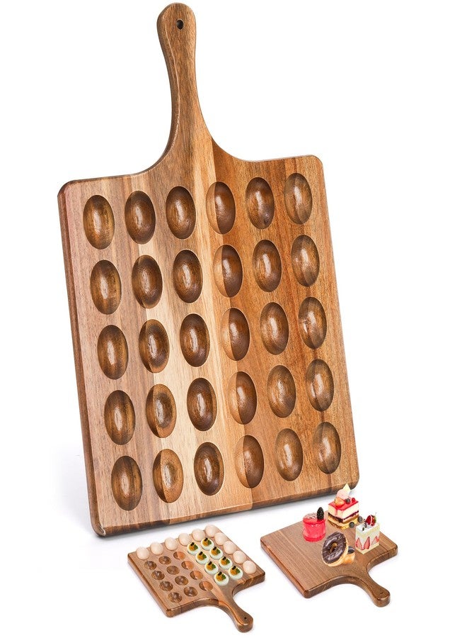 Okllen 30 Holes Reversible Wooden Deviled Egg Platter with Handle, Acacia Wood Deviled Egg Tray Charcuterie Board, Deviled Egg Holder, 17"x13" - Image 1