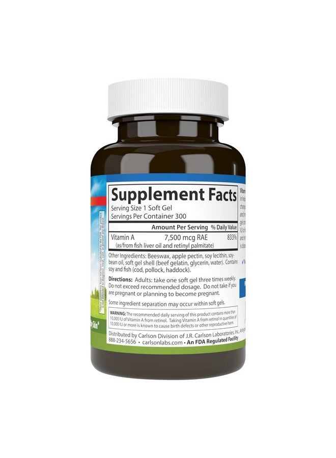 Carlson - Vitamin A, 25000 IU (7500 mcg RAE) with Pectin, Vision Health, Helps Night Vision, Skin Health, 300 Softgels - Image 2