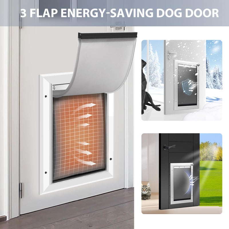 Petoasis [Petoasis] 3-Flaps Heavy-Duty Dog Door, Rust Proof Aluminum Alloy Frame, Extreme Weather Dog Door Can Block Wind, Snow, and Rainwater Intrusion (Silvery White, Large for Door) - Image 4