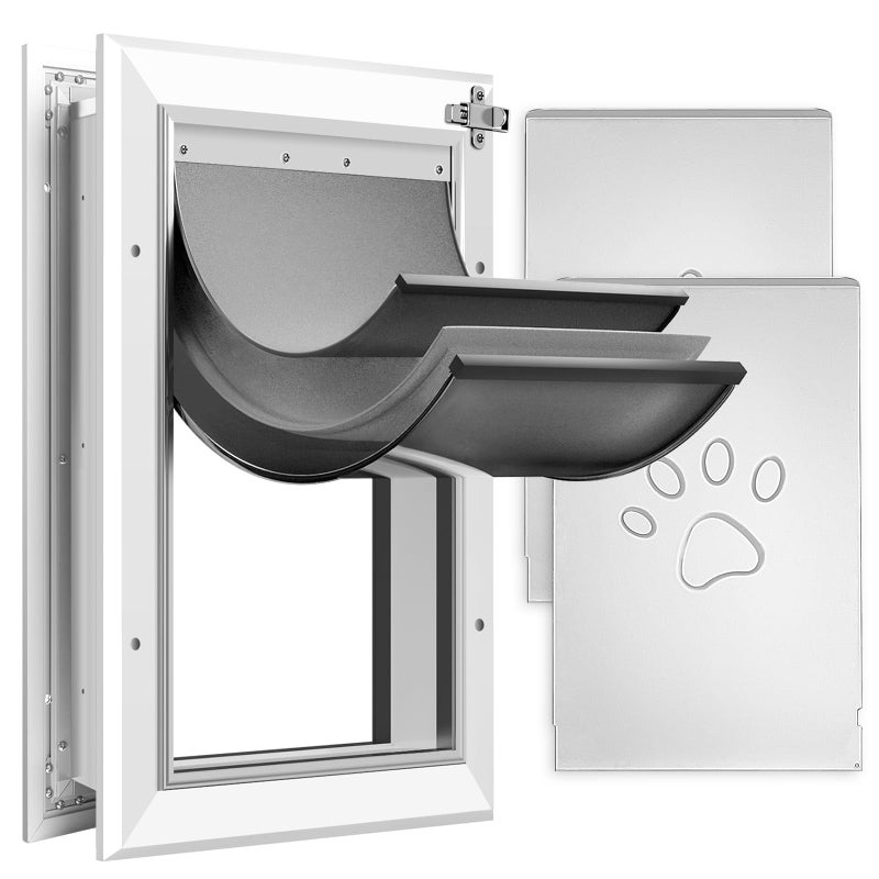 Petoasis [Petoasis] 3-Flaps Heavy-Duty Dog Door, Rust Proof Aluminum Alloy Frame, Extreme Weather Dog Door Can Block Wind, Snow, and Rainwater Intrusion (Silvery White, Large for Door) - Image 1