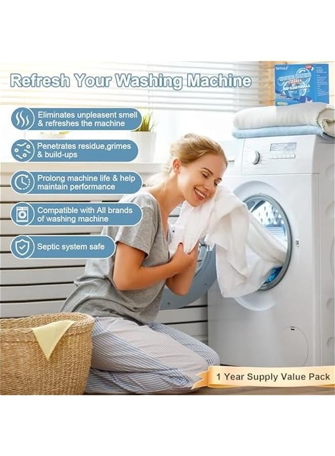 منظف غسالات، معطر، ومزيل تراكمات 24 حبة - أقراص تنظيف عميق لآلات الغسيل الأمامية والعلوية، آمنة على الصرف الصحي وصديقة للبيئة - Image 2