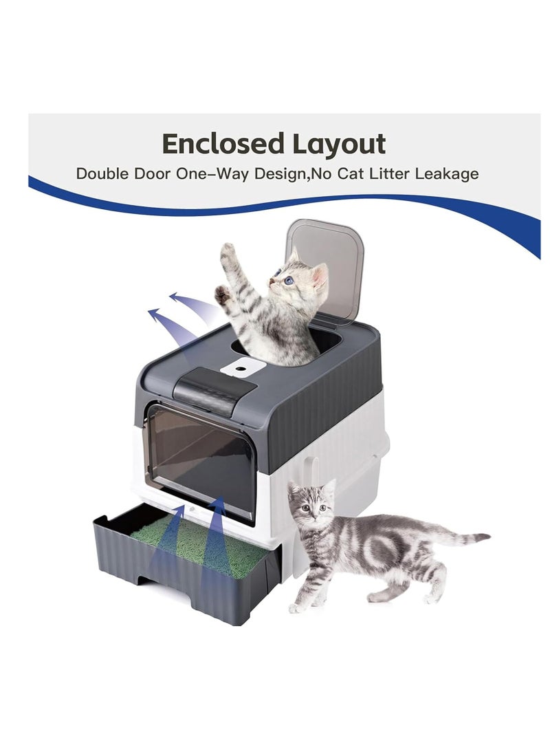 Cat Litter Box, Covered Litter Box with UV Light, Enclosed Cat Litter Boxes with Lid, Litter Scoop, Anti-Splashin Kitty Litter Box with Drawer, Front Entry Top Exit Cat Toilet for Cats… (Gray)