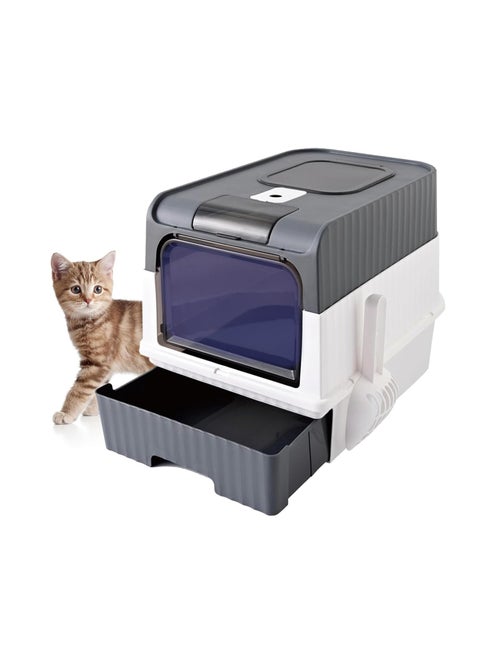 Cat Litter Box, Covered Litter Box with UV Light, Enclosed Cat Litter Boxes with Lid, Litter Scoop, Anti-Splashin Kitty Litter Box with Drawer, Front Entry Top Exit Cat Toilet for Cats… (Gray)