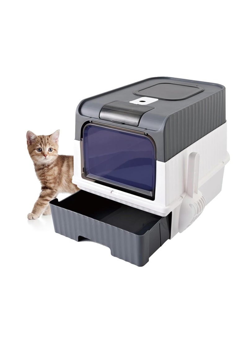 Cat Litter Box, Covered Litter Box with UV Light, Enclosed Cat Litter Boxes with Lid, Litter Scoop, Anti-Splashin Kitty Litter Box with Drawer, Front Entry Top Exit Cat Toilet for Cats… (Gray)