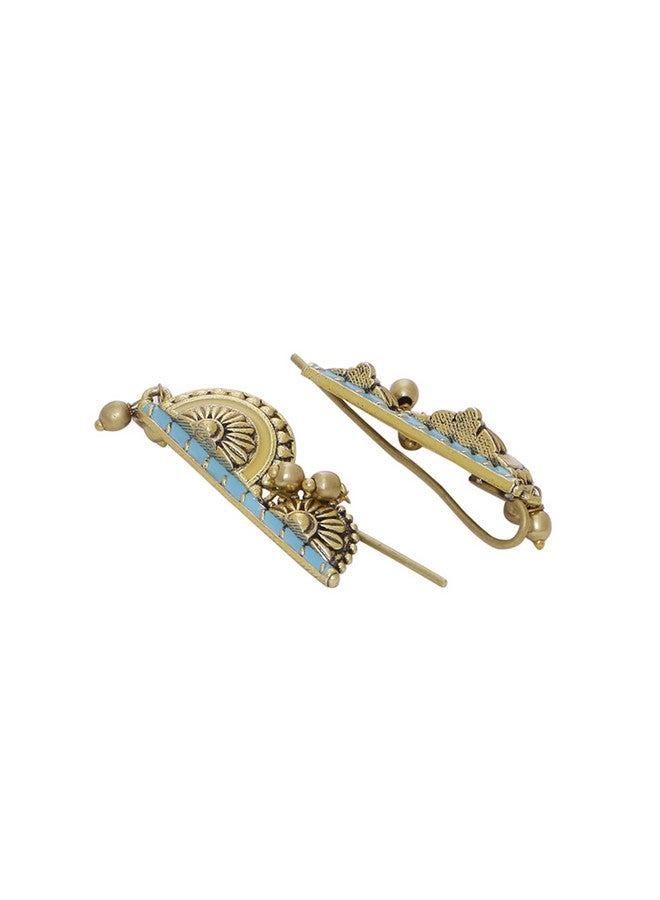 Voylla Oxidised Gold Plated Brass Half Circles Traditional Style Earrings for Women and Girls with Turquoise Blue Detailing - Image 4
