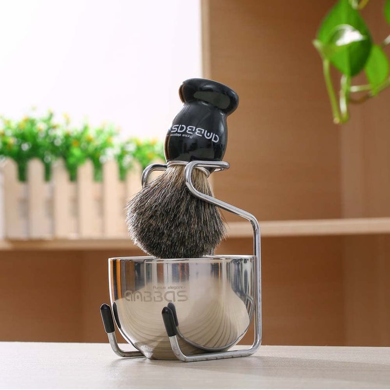 Anbbas Pure Badger Shaving Brush with Wood Handle,Stainless Steel Shaving Stand and Soap Bowl Perfect for Men Wet Shave - Image 1