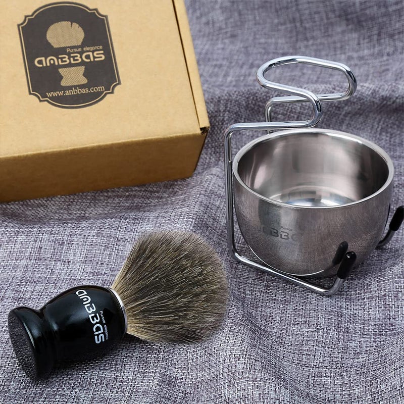 Anbbas Pure Badger Shaving Brush with Wood Handle,Stainless Steel Shaving Stand and Soap Bowl Perfect for Men Wet Shave - Image 4
