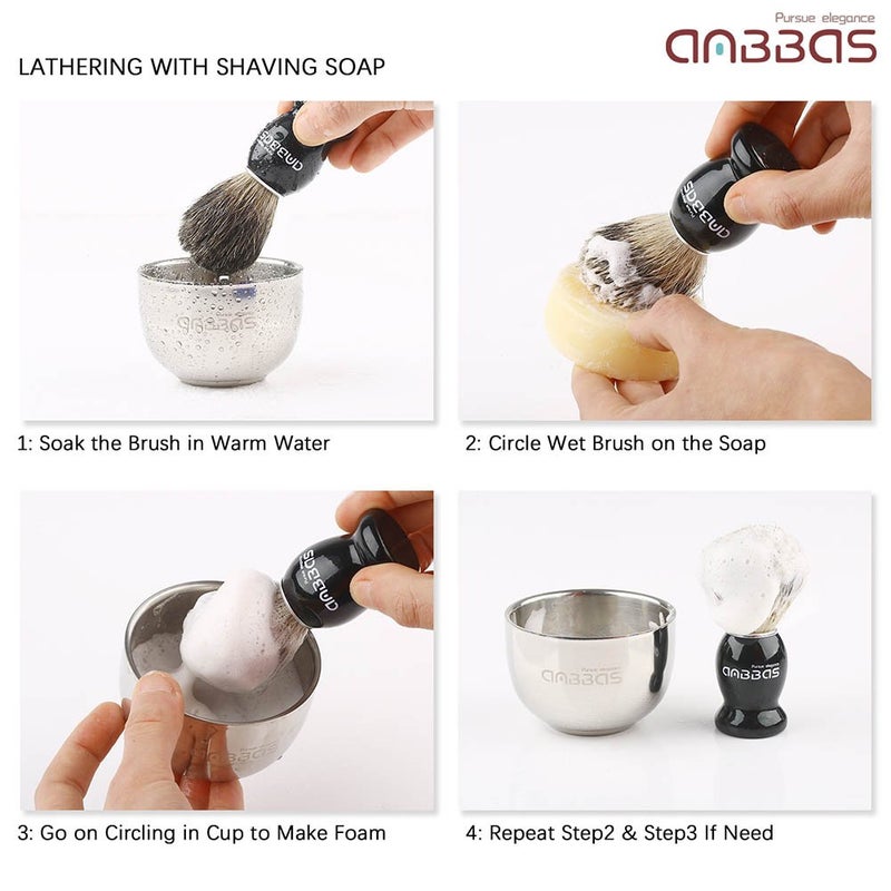 Anbbas Pure Badger Shaving Brush with Wood Handle,Stainless Steel Shaving Stand and Soap Bowl Perfect for Men Wet Shave - Image 3