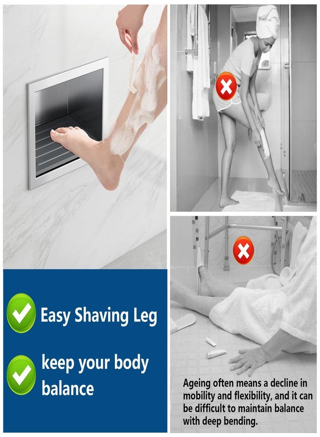Qeke Shower Foot Rest for Shaving Legs, 304 Stainless Steel Footrest Niche with Shaving Holder, Recessed Shower Step for Shaving Legs, Brushed Nichel - Image 3