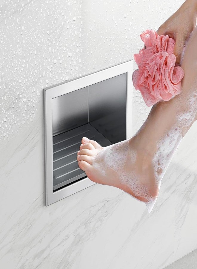 Qeke Shower Foot Rest for Shaving Legs, 304 Stainless Steel Footrest Niche with Shaving Holder, Recessed Shower Step for Shaving Legs, Brushed Nichel - Image 1