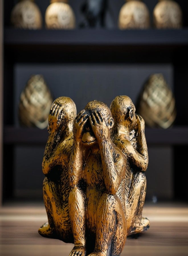 Wanwanzi 3 Wise Monkeys Statue Set - Hear No Evil See No Evil Speak No Evil - Resin Monkey Figurines for Office and Home Decor - Memorable Gift Option - Bronze Coating - Image 3