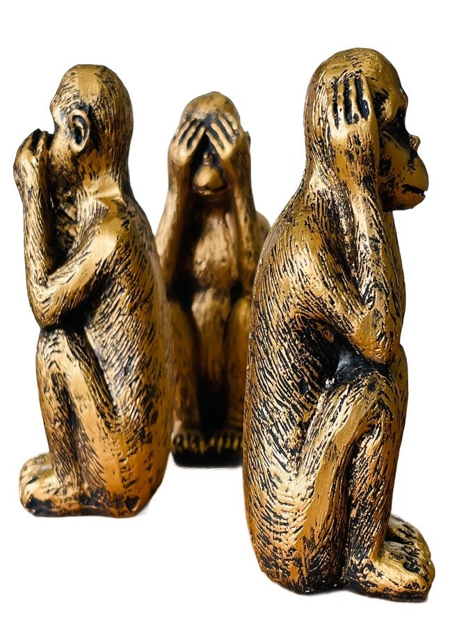 Wanwanzi 3 Wise Monkeys Statue Set - Hear No Evil See No Evil Speak No Evil - Resin Monkey Figurines for Office and Home Decor - Memorable Gift Option - Bronze Coating - Image 1