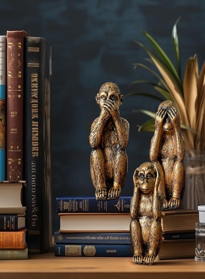 Wanwanzi 3 Wise Monkeys Statue Set - Hear No Evil See No Evil Speak No Evil - Resin Monkey Figurines for Office and Home Decor - Memorable Gift Option - Bronze Coating - Image 5