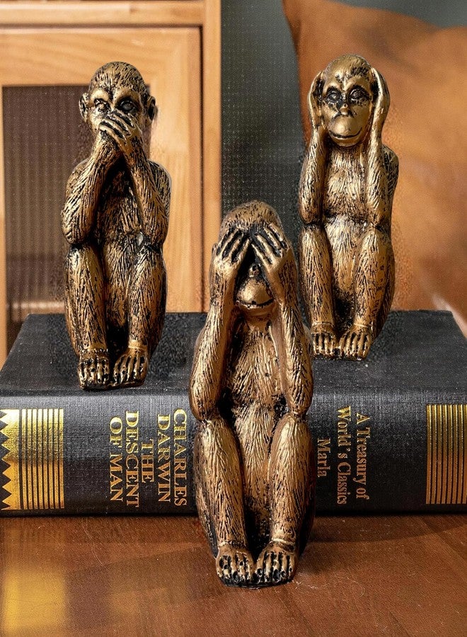 Wanwanzi 3 Wise Monkeys Statue Set - Hear No Evil See No Evil Speak No Evil - Resin Monkey Figurines for Office and Home Decor - Memorable Gift Option - Bronze Coating - Image 4