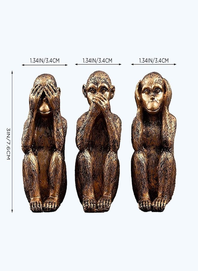 Wanwanzi 3 Wise Monkeys Statue Set - Hear No Evil See No Evil Speak No Evil - Resin Monkey Figurines for Office and Home Decor - Memorable Gift Option - Bronze Coating - Image 2