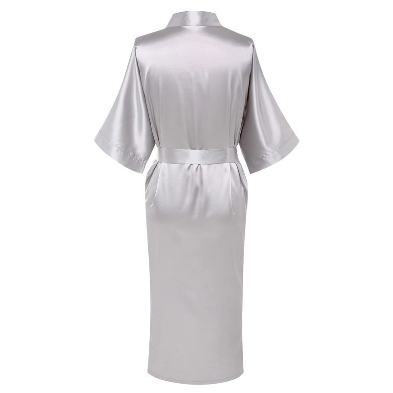 sunshinemall Women's Bridal Party Long Satin Bathrobe Kimono Nightgown Wedding Day Long Dress Gown - Image 2