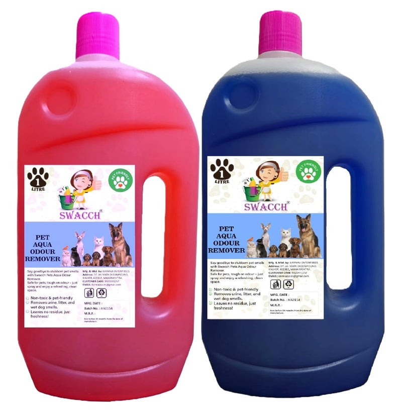 swacch Pet Aqua Odour Remover Liquid I Pet Safe Deodorizer for Home & Pet Areas I 1 Litre Combo Pack of 2 Rose & Lavender - Image 1