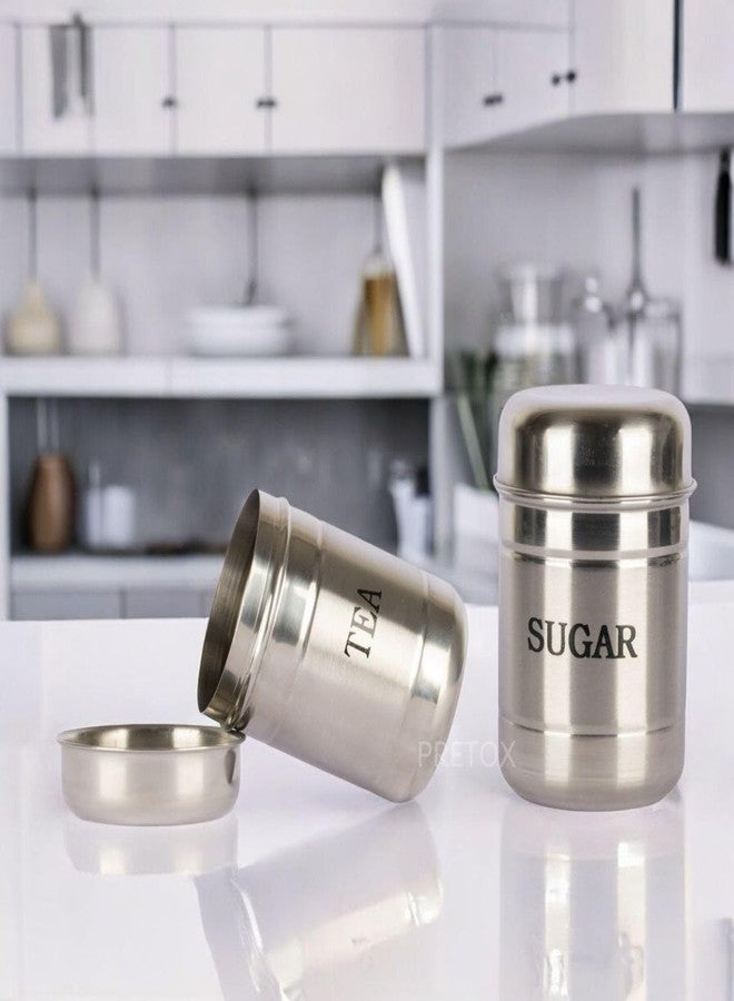 PRETOX Stainless Steel 2 Pcs 700Ml Tea Sugar Container Set (With Free 2 Spoon, Silver) - Image 5