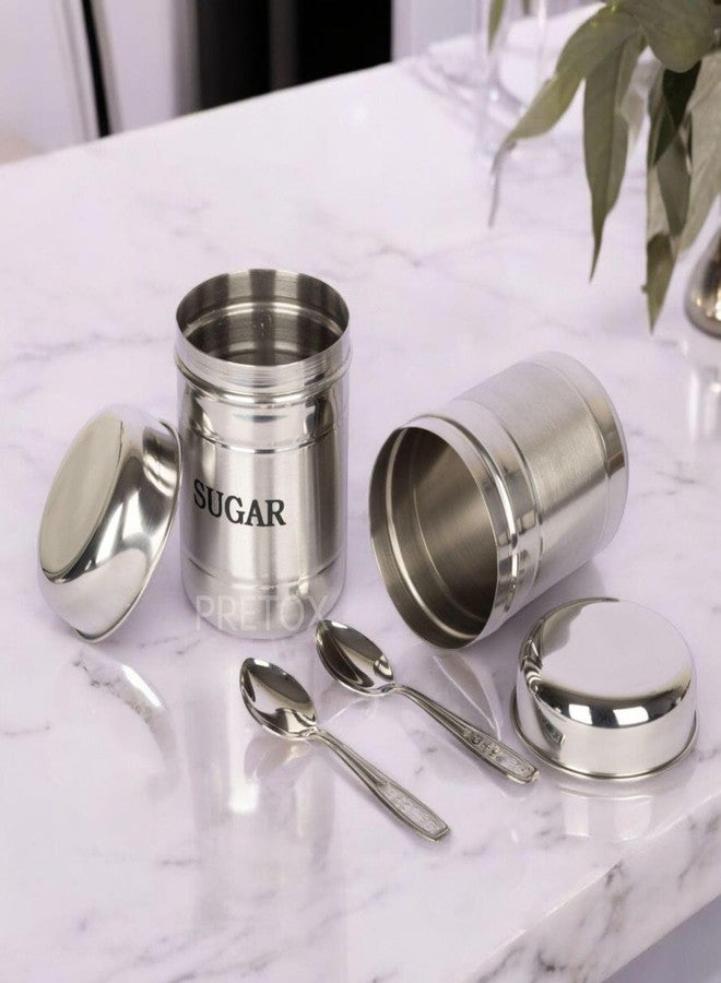 PRETOX Stainless Steel 2 Pcs 700Ml Tea Sugar Container Set (With Free 2 Spoon, Silver) - Image 3