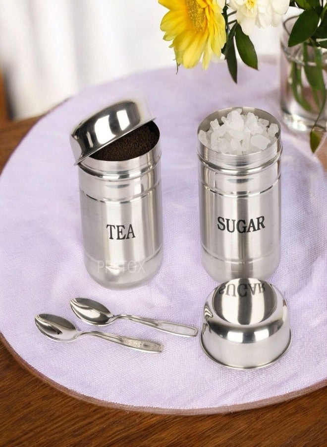 PRETOX Stainless Steel 2 Pcs 700Ml Tea Sugar Container Set (With Free 2 Spoon, Silver) - Image 2