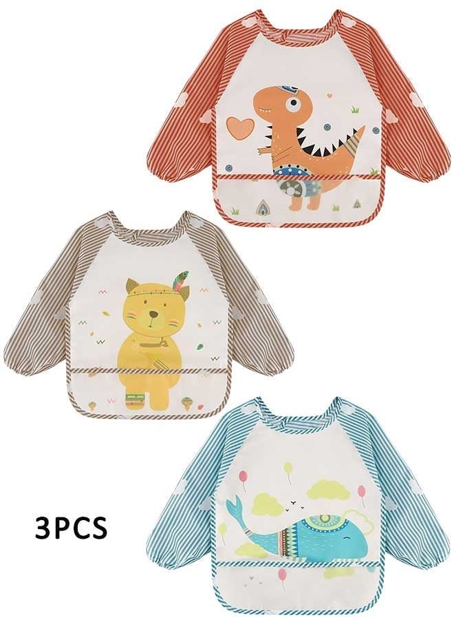 Super ZYouth 3 Pack Baby Long Sleeve Bibs, Waterproof Toddler Feeding Smock for 1-3 Years with Catch-All Pocket, Full Coverage Apron for Eating, Painting, Outdoor Play, Beach & Camping - Image 3