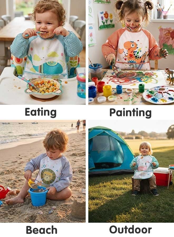 Super ZYouth 3 Pack Baby Long Sleeve Bibs, Waterproof Toddler Feeding Smock for 1-3 Years with Catch-All Pocket, Full Coverage Apron for Eating, Painting, Outdoor Play, Beach & Camping - Image 2